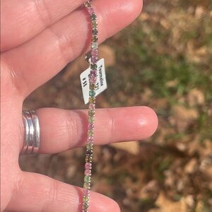 NWT Multicolor Natural Tourmaline Tennis Bracelet 6”+2” ext. in 925 Silver